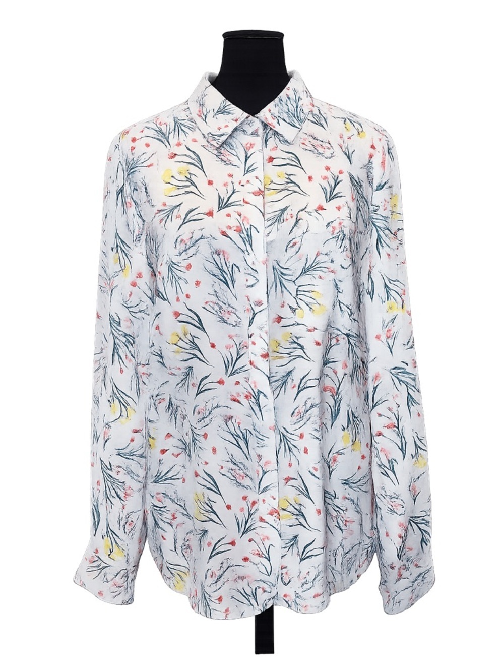 Style & Co Linen Blend Sz Medium Blouse Off White with Multicolored Floral Print